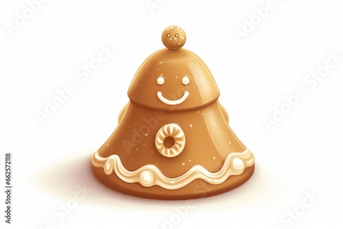 Gingerbread Christmas Bells Cookie, single, cartoon style, on white background. AI generated