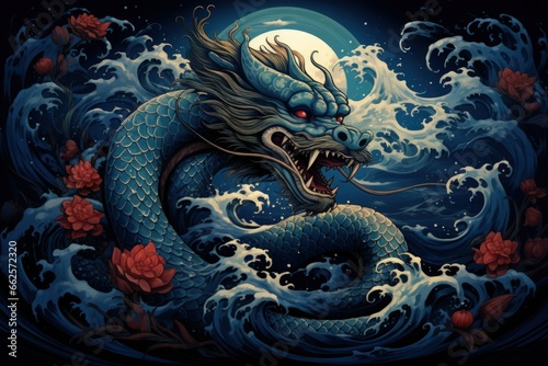 Gigantic sea serpents slithering through treacherous waters - Generative AI © Sidewaypics