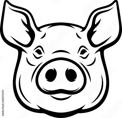 Illustration of a pig head isolated on white background. Pork meat. Design element for poster  menu  card.