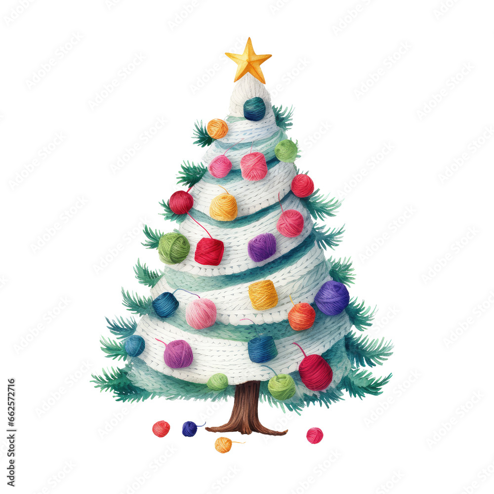 watercolor santa claus and christmas tree clipart