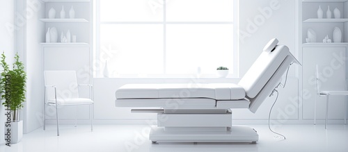 A white body treatment machine in a white room at a cosmetology center With copyspace for text