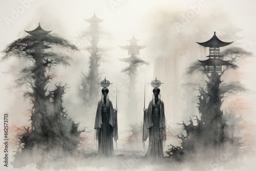 Ethereal mist guardians, protecting sacred sites with their veiled presence - Generative AI