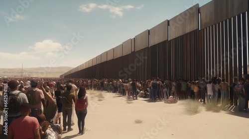 hundreds of migrants wait in front of the wall to be able to turn themselves in to the border patrol in American territory, to request humanitarian asylum.
