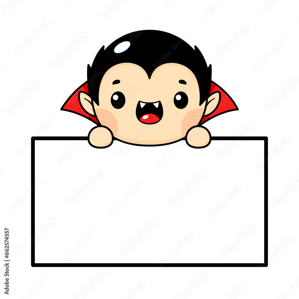 Cute And Kawaii Style Halloween Vampire Character With White Board Cute And Kawaii Style Halloween Vampire Character With White Board