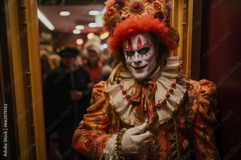 Actor donning a costume and makeup moments away from making their grand entrance Actor donning a costume and makeup moments away from making their grand entrance