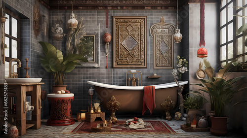 bathroom with unique ethnic decorative