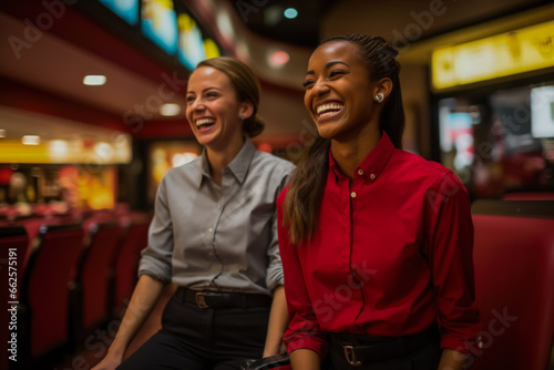 Theater ushers guiding patrons to their seats with welcoming smiles 