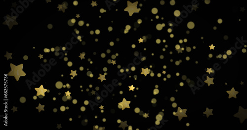Composition of gold stars and spots on black background