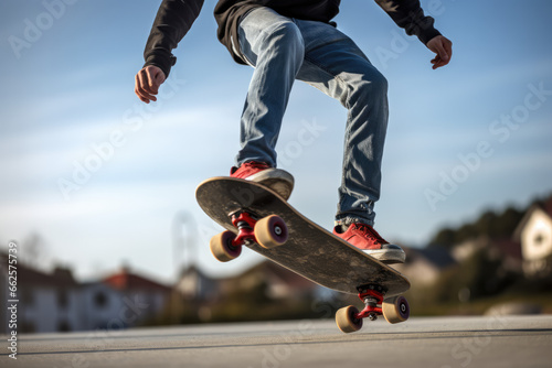 A boy doing a cool skateboard trick in a skatepark