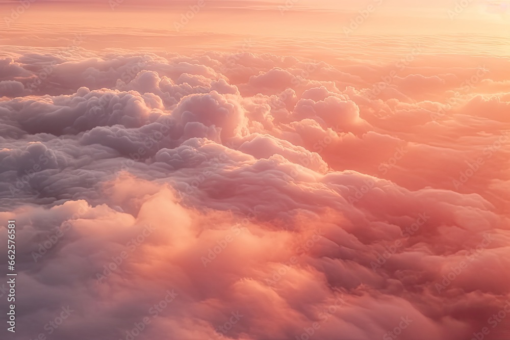 Horizon embrace. Captivating cloudscape at sunset. Skyward sojourn. Beauty of high altitude. Above clouds. Aerial view of heavens