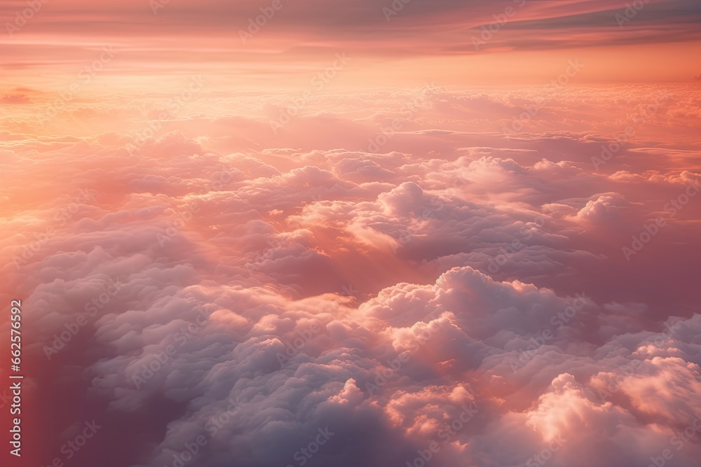Horizon embrace. Captivating cloudscape at sunset. Skyward sojourn. Beauty of high altitude. Above clouds. Aerial view of heavens Horizon embrace. Captivating cloudscape at sunset. Skyward sojourn. Beauty of high altitude. Above clouds. Aerial view of heavens