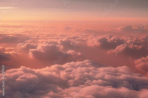 Horizon embrace. Captivating cloudscape at sunset. Skyward sojourn. Beauty of high altitude. Above clouds. Aerial view of heavens