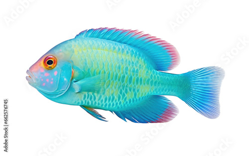 Beautiful Blue Jellybean Parrotfish Isolated on Transparent Background PNG.