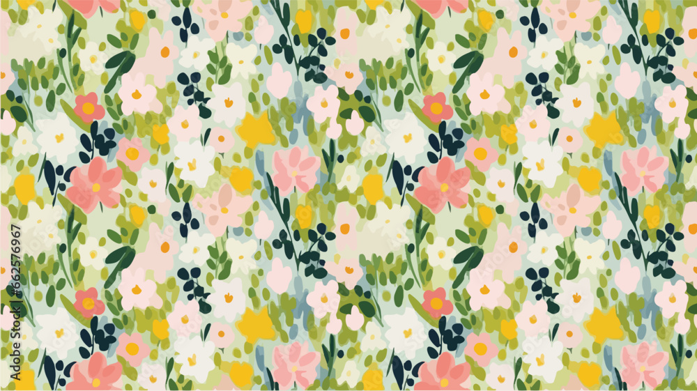 green seamless flowers repeating pattern, flowers pattern, ditsy, liberty , meadow, floral