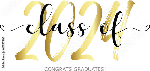 Class of 2024. Modern calligraphy. Vector illustration. Hand drawn brush lettering Graduation logo. Template for graduation design, party, high school or college graduate, yearbook.