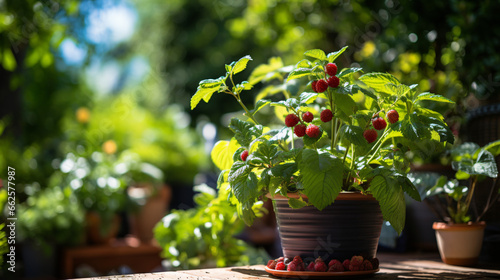 A potted plant with berries