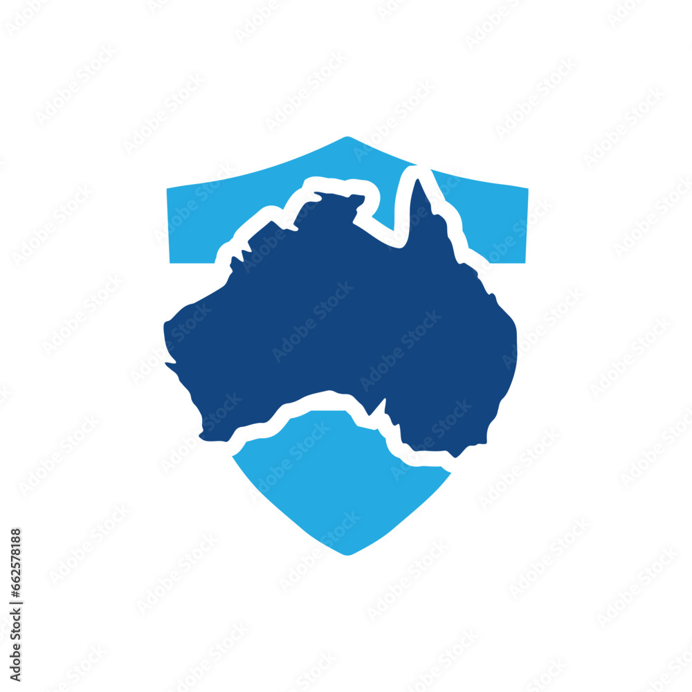 this is a logo that depicts Australia on a shield in blue color