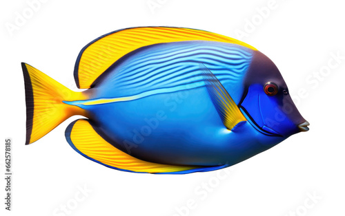 Blue and Yellow Cute Surgeonfish Isolated on Transparent Background PNG.