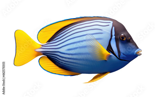 Blue and Yellow Beautiful Surgeonfish Isolated on Transparent Background PNG.