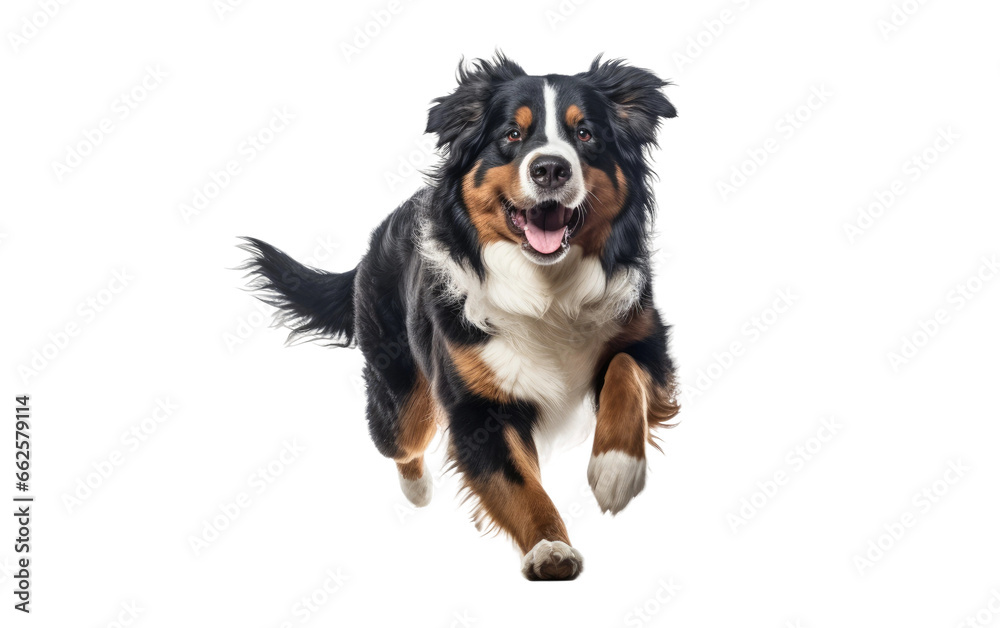 Running a Black Beautiful Tricolor Bernese Mountain Dog Isolated on Transparent Background PNG.