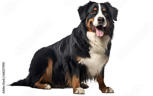 Standing Two Legs a Black Tricolor Bernese Mountain Dog Isolated on Transparent Background PNG.