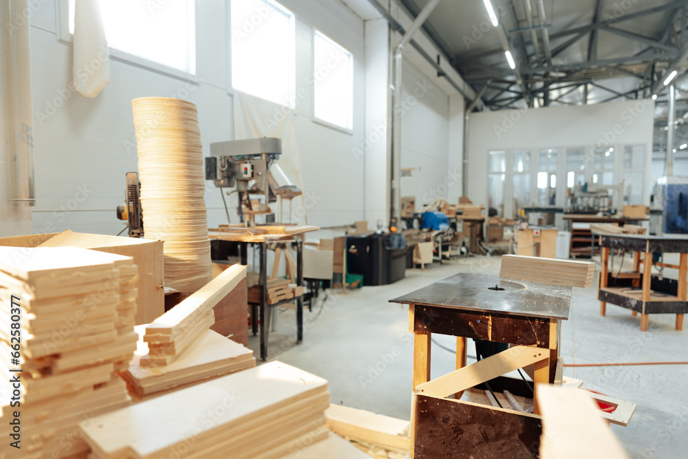 Interior of large workshop of contemporary furniture factory