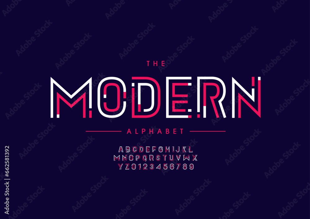 Obraz premium Vector of stylized modern font and alphabet