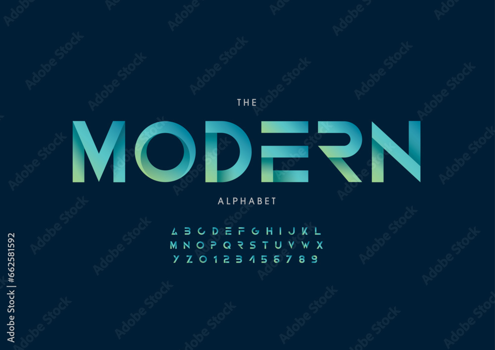 Vector of stylized modern font and alphabet