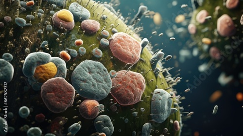 
viral cells in an infected body, viral disease concept
 photo