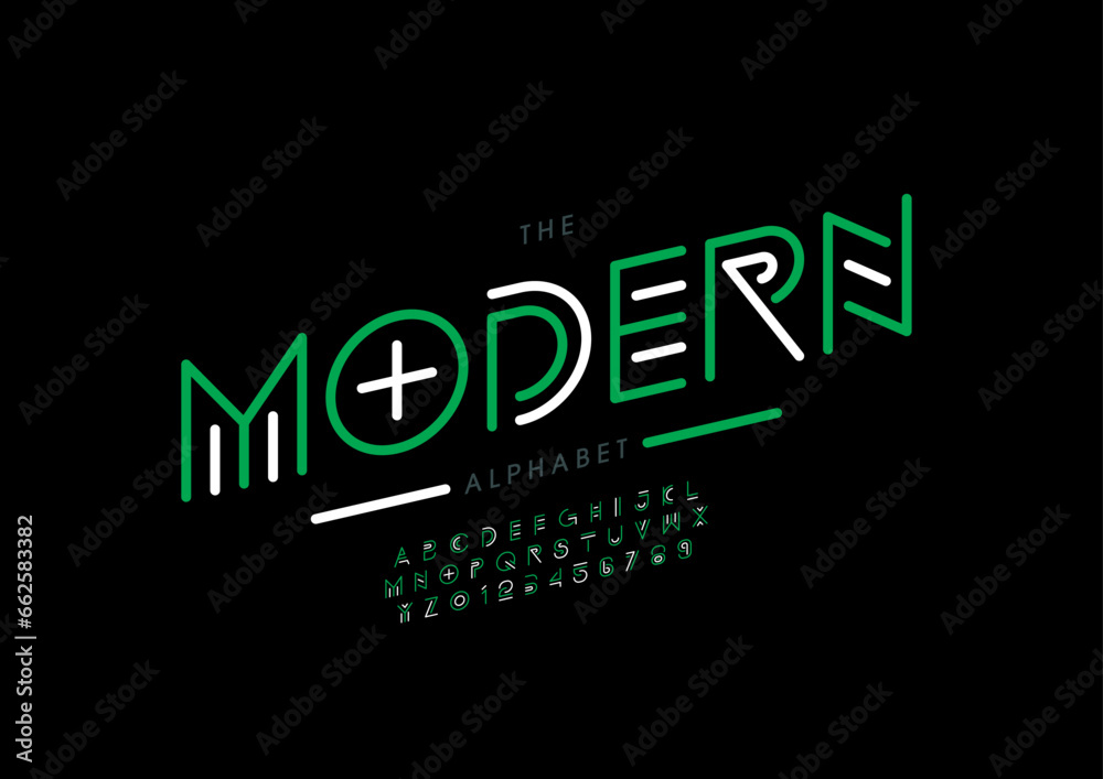 Obraz premium Vector of stylized modern font and alphabet