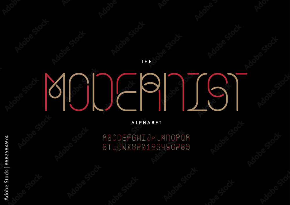 Vector of stylized modern font and alphabet