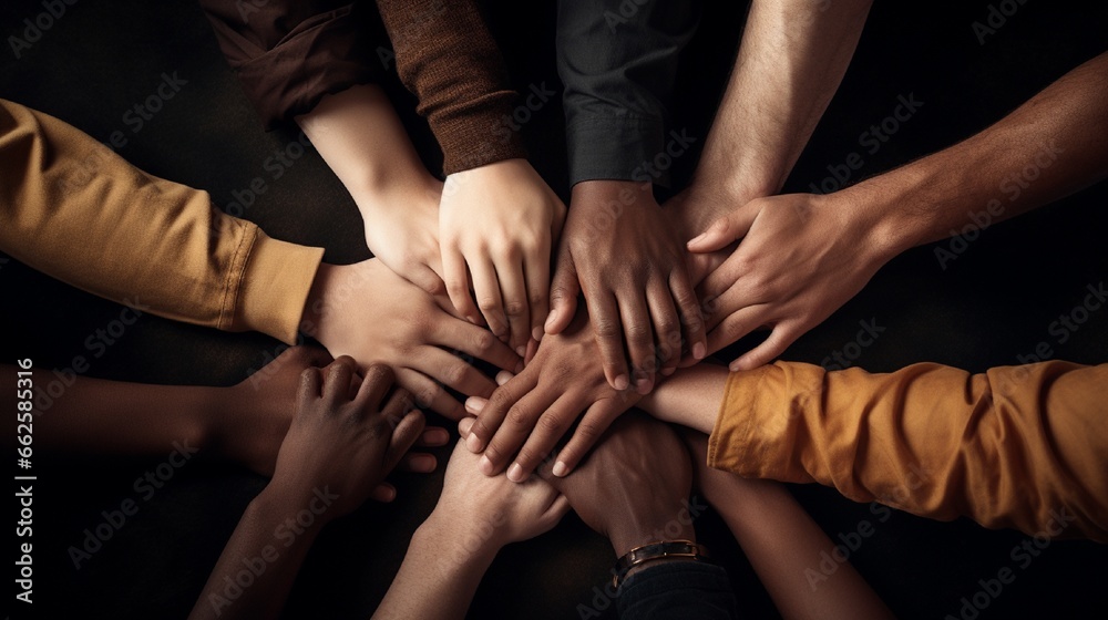 multiracial group with black african American Caucasian and Asian hands holding each other wrist in tolerance unity love and anti racism concept isolated on grunge background - obrazy, fototapety, plakaty 