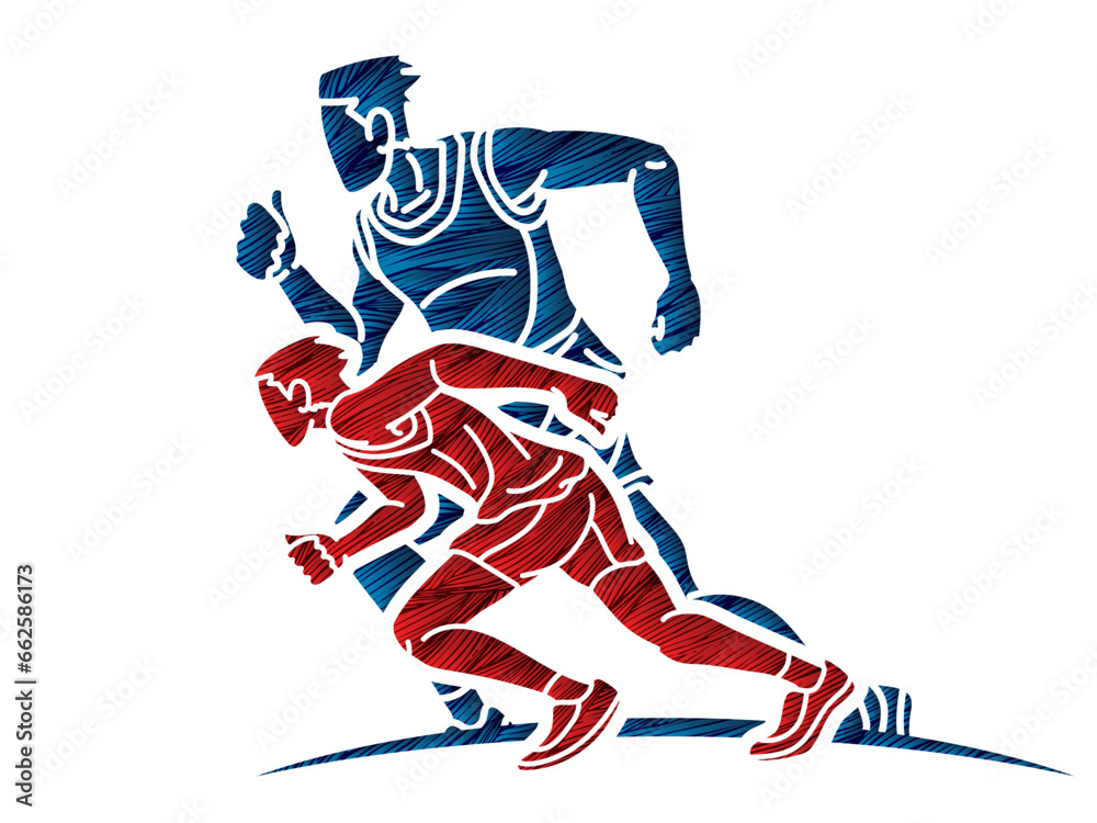 Men Runner Mix Action Marathon Running Sport Cartoon Graphic Vector Men Runner Mix Action Marathon Running Sport Cartoon Graphic Vector