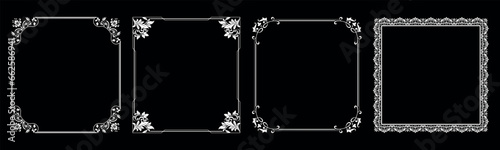 Set of decorative frames Elegant vector element for design in Eastern style, place for text. Floral black and white borders. Lace illustration for invitations and greeting cards.