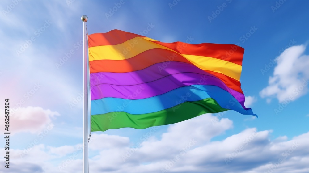 New Progress LGBTQ rainbow flag with black and grey asexual stripes waving in wind at cloudy sky. Freedom and love, Pride month. activism, community and freedom Concept. Copy space New Progress LGBTQ rainbow flag with black and grey asexual stripes waving in wind at cloudy sky. Freedom and love, Pride month. activism, community and freedom Concept. Copy space