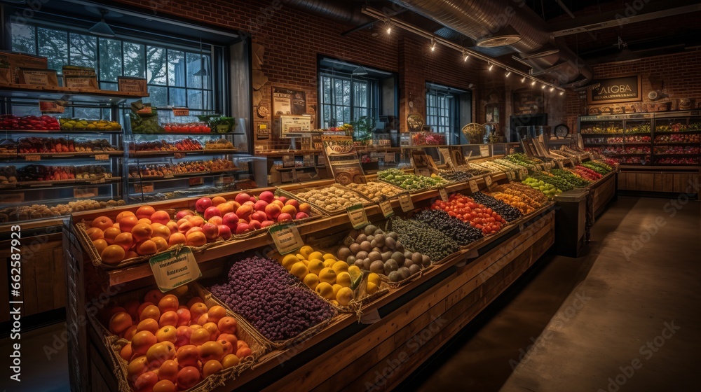 Fresh and Nutritious Produce: Explore a Colorful Market for Healthy Food Shop, generative AI