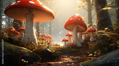 Red toadstool mushroom forest photo