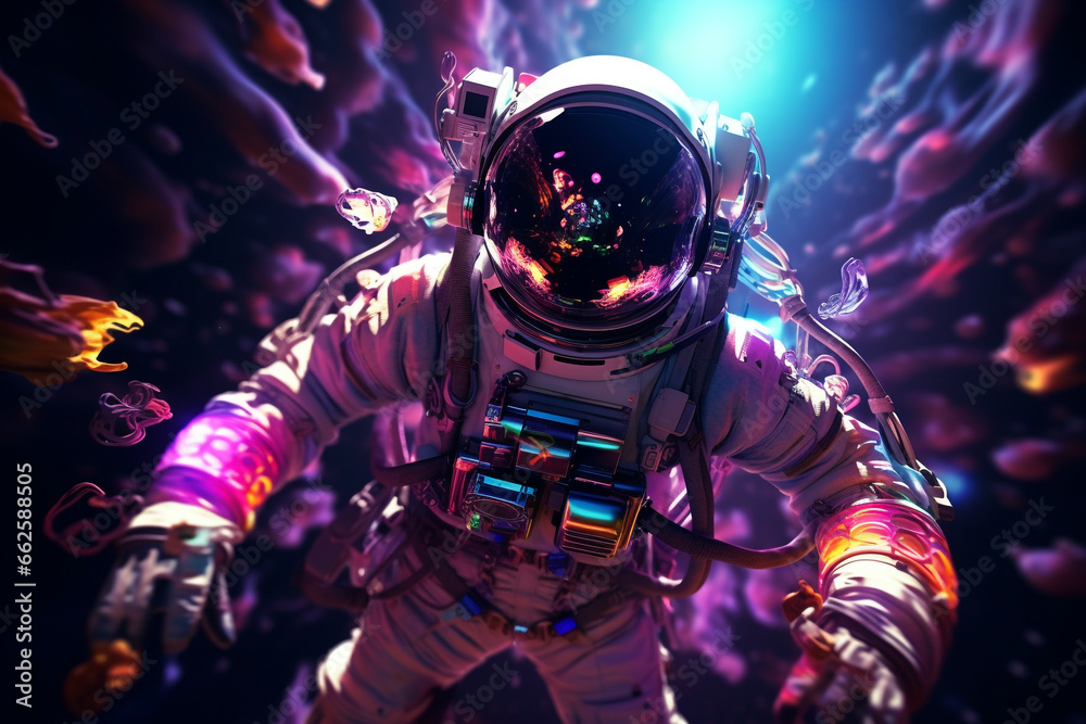 cool space astronaut with neon 3d rendering AI generative cool space astronaut with neon 3d rendering AI generative