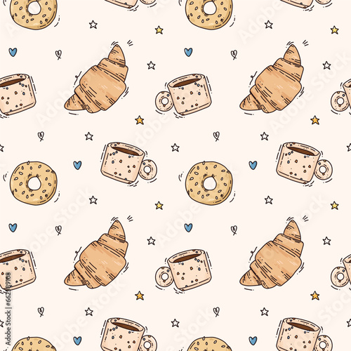 Breakfast food vector seamless pattern