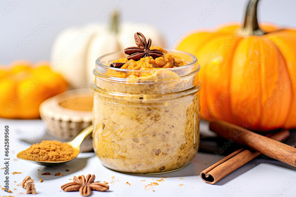 Fototapeta premium Pumpkin Pie Overnight, Oats Canned pumpkin oats