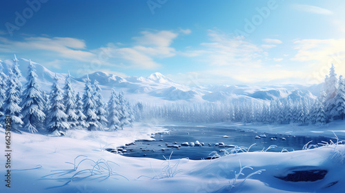 Winter paradise where mystical snowfall creates an enchanting and dreamlike landscape © IonelV