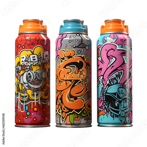 Custom Graffiti Spray Cans Isolated on Transparent or White Background, PNG