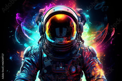 cool space astronaut with neon 3d rendering AI generative 