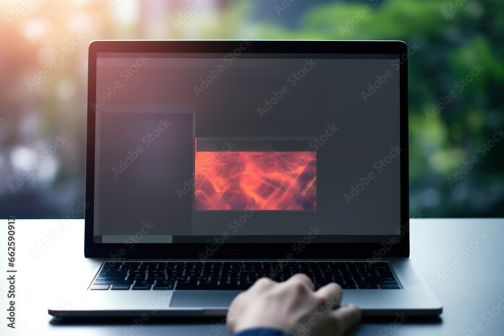 Photo of a person working on a laptop with a clock displayed on the screen Photo of a person working on a laptop with a clock displayed on the screen