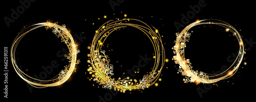 Gold sparkle splatter border . Gold Foil Frame Gold brush stroke.Golden botany frame.