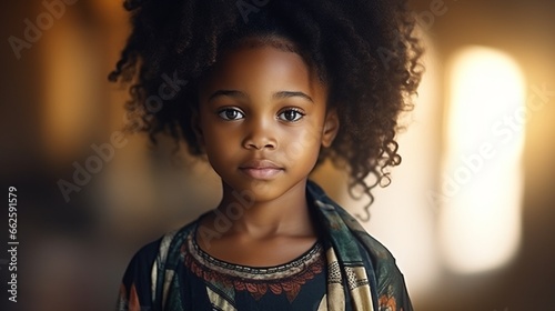 Portrait of African black little girl looking at camera and holding dad's shirt full ultra HD, High resolution