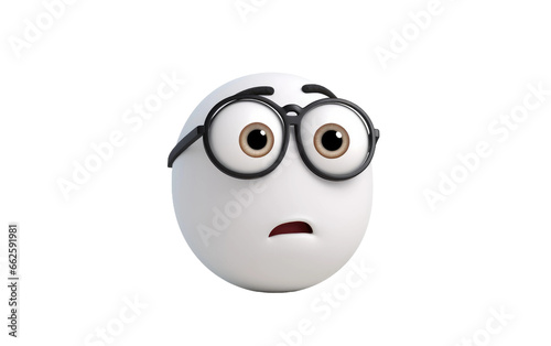 Thinking White Emoticon 3D Cartoon style Isolated on Transparent Background PNG.