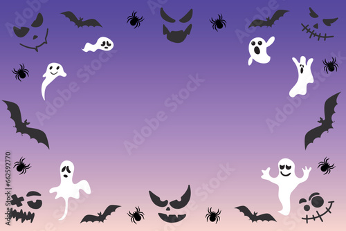 Festive background. Happy Halloween banner. Illustration with bats  ghosts and spiders. Vector illustration