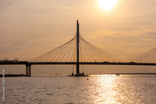 Bridge on the river at sunset © schankz