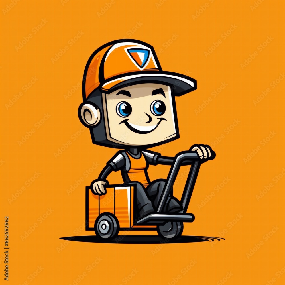 Logo Destockage avec des cartons et des figurines, mascotte pour entreprise de déménagement, vente en gros, grossiste, tire palette icone, illustration style cartoon, porte un colis Logo Destockage avec des cartons et des figurines, mascotte pour entreprise de déménagement, vente en gros, grossiste, tire palette icone, illustration style cartoon, porte un colis